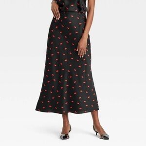 🎯60% OFF! a new day Red Lips Printed Midi Skirt